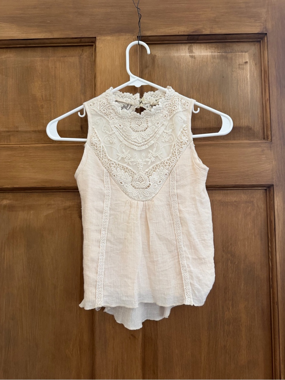 Joyfolie Mia Joy Girls Crotchet Lace Top Ivory High-Low Boho Top
